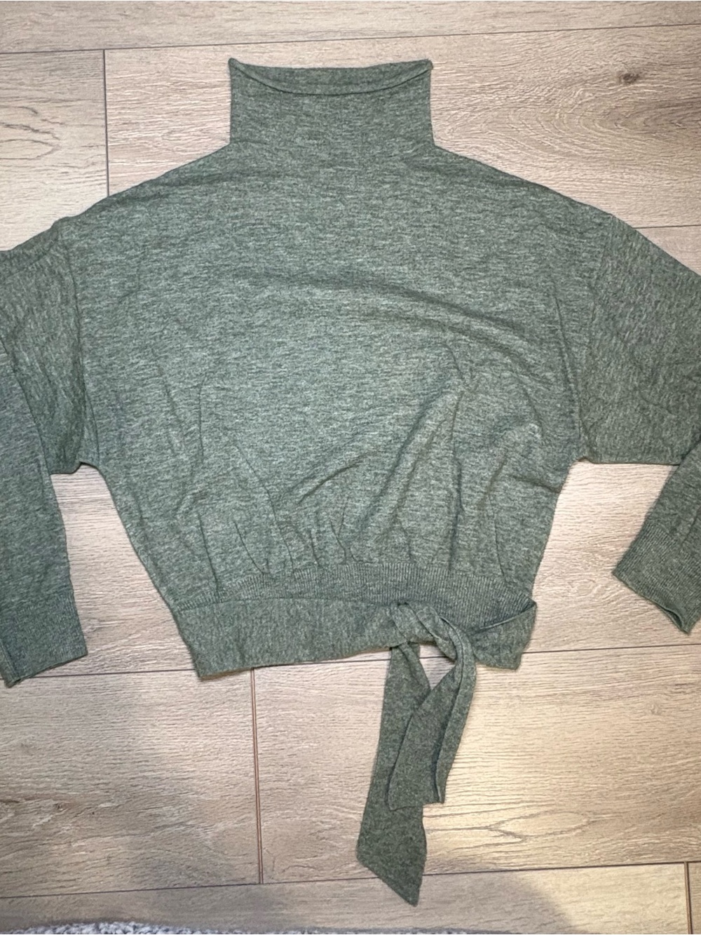 Aritzia Sage Green Turtleneck Tie-Waist Sweater